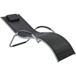 Outsunny Sun Lounge Recliner Lounge Chair Design Ergonomic W/ Pillow Black