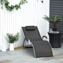 Outsunny Sun Lounge Recliner Lounge Chair Design Ergonomic W/ Pillow Black -Outdoor Furniture Store 50886489 3