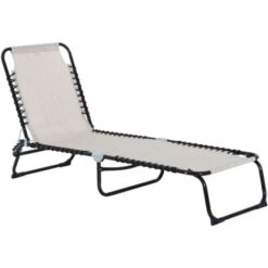 Outsunny Sun Lounger Reclining Cot Foldable Folding Garden Chair Cream White