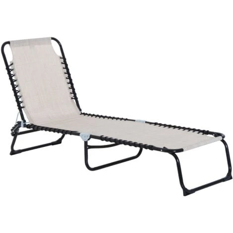 Outsunny Sun Lounger Reclining Cot Foldable Folding Garden Chair Cream White 3 Outsunny Sun Lounger Reclining Cot Foldable Folding Garden Chair Cream White