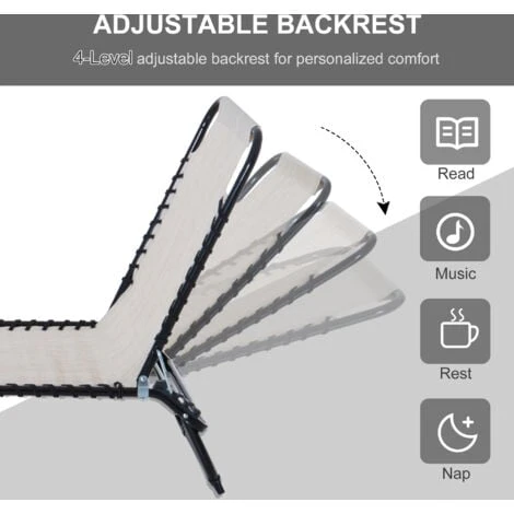 Outsunny Sun Lounger Reclining Cot Foldable Folding Garden Chair Cream White 6 Outsunny Sun Lounger Reclining Cot Foldable Folding Garden Chair Cream White - Image 4