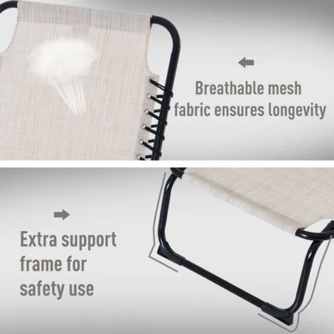 Outsunny Sun Lounger Reclining Cot Foldable Folding Garden Chair Cream White 7 Outsunny Sun Lounger Reclining Cot Foldable Folding Garden Chair Cream White - Image 5