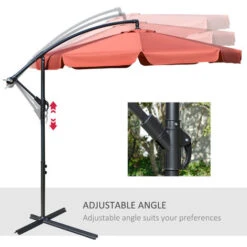 Outsunny 2.7m Garden Cantilever Banana Parasol Sun Shade W/ Crank Wine Red -Outdoor Furniture Store 50886494 5