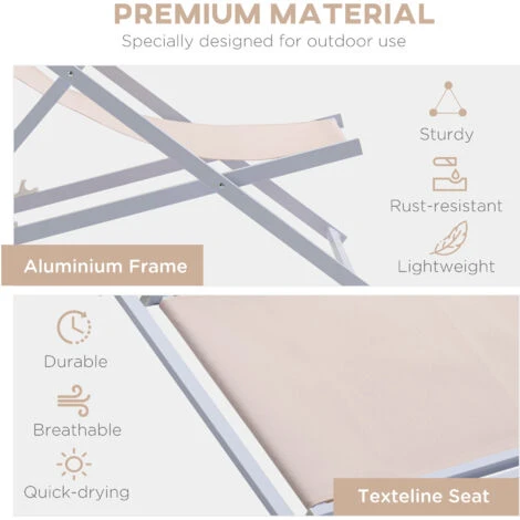 Outsunny Set Of 2 Folding Garden Beach Aluminium Frame Deck Chairs Beige 7 Outsunny Set Of 2 Folding Garden Beach Aluminium Frame Deck Chairs Beige - Image 5