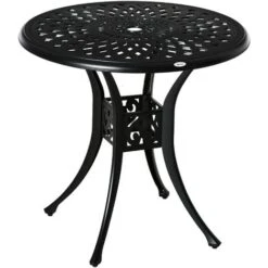 Outsunny 78cm Round Garden Dining Table Only With Parasol Hole Cast Aluminium
