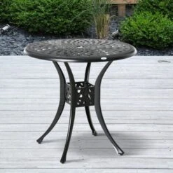 Outsunny 78cm Round Garden Dining Table Only With Parasol Hole Cast Aluminium -Outdoor Furniture Store 50886527 3
