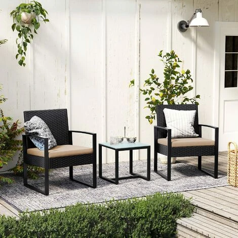 Songmics Garden Furniture Set, 3-Piece Outdoor Patio Furniture Sets, PE Rattan, Outdoor Seating For Bistro Front Porch Balcony, Easy To Assemble, 2 Chairs And 1 Table, Black And Beige GGF010M03 3 Songmics Garden Furniture Set, 3-Piece Outdoor Patio Furniture Sets, PE Rattan, Outdoor Seating For Bistro Front Porch Balcony, Easy To Assemble, 2 Chairs And 1 Table, Black And Beige GGF010M03