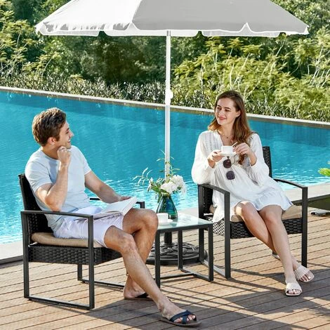 Songmics Garden Furniture Set, 3-Piece Outdoor Patio Furniture Sets, PE Rattan, Outdoor Seating For Bistro Front Porch Balcony, Easy To Assemble, 2 Chairs And 1 Table, Black And Beige GGF010M03 4 Songmics Garden Furniture Set, 3-Piece Outdoor Patio Furniture Sets, PE Rattan, Outdoor Seating For Bistro Front Porch Balcony, Easy To Assemble, 2 Chairs And 1 Table, Black And Beige GGF010M03 - Image 2