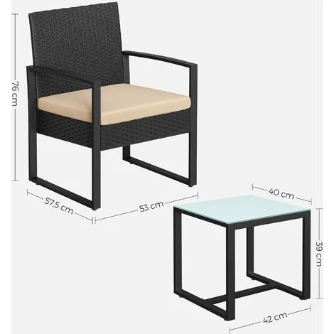 Songmics Garden Furniture Set, 3-Piece Outdoor Patio Furniture Sets, PE Rattan, Outdoor Seating For Bistro Front Porch Balcony, Easy To Assemble, 2 Chairs And 1 Table, Black And Beige GGF010M03 7 Songmics Garden Furniture Set, 3-Piece Outdoor Patio Furniture Sets, PE Rattan, Outdoor Seating For Bistro Front Porch Balcony, Easy To Assemble, 2 Chairs And 1 Table, Black And Beige GGF010M03 - Image 5