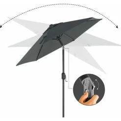 Songmics Garden Parasol Umbrella 2 M, Sunshade With Metal Pole And Ribs, Tiltable, Base Not Included, For Outdoor Terrace Balcony, Grey GPU202G01 -Outdoor Furniture Store 50925268 3