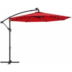 Songmics Cantilever Garden Parasol With Solar-Powered LED Lights, 3 M Banana Patio Umbrella , Crank For Opening Closing, Sunshade With Protection UPF 50+, Red GPU118R01 -Outdoor Furniture Store 50925400 3