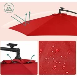 Songmics Cantilever Garden Parasol With Solar-Powered LED Lights, 3 M Banana Patio Umbrella , Crank For Opening Closing, Sunshade With Protection UPF 50+, Red GPU118R01 -Outdoor Furniture Store 50925400 4