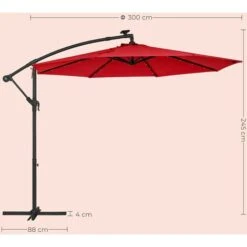 Songmics Cantilever Garden Parasol With Solar-Powered LED Lights, 3 M Banana Patio Umbrella , Crank For Opening Closing, Sunshade With Protection UPF 50+, Red GPU118R01 -Outdoor Furniture Store 50925400 5