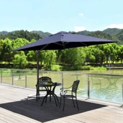 COSTWAY 3m Garden Cantilever Parasol, 360° Rotation Square Overhanging Umbrella With 4-Level Tilting Adjustment And Crank Handle, Outdoor Offset Market Umbrellas For Patio Backyard