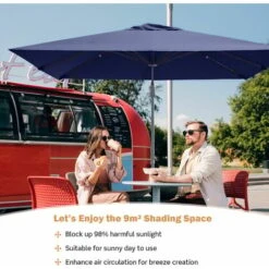 COSTWAY 3m Garden Cantilever Parasol, 360° Rotation Square Overhanging Umbrella With 4-Level Tilting Adjustment And Crank Handle, Outdoor Offset Market Umbrellas For Patio Backyard -Outdoor Furniture Store 51037374 5