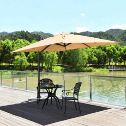 COSTWAY 3m Garden Cantilever Parasol, 360Â¡Ã£ Rotation Square Overhanging Umbrella With 4-Level Tilting Adjustment And Crank Handle, Outdoor Offset Market Umbrellas For Patio Backyard