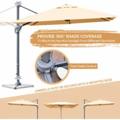 COSTWAY 3m Garden Cantilever Parasol, 360Â¡Ã£ Rotation Square Overhanging Umbrella With 4-Level Tilting Adjustment And Crank Handle, Outdoor Offset Market Umbrellas For Patio Backyard -Outdoor Furniture Store 51037384 3