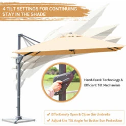 COSTWAY 3m Garden Cantilever Parasol, 360Â¡Ã£ Rotation Square Overhanging Umbrella With 4-Level Tilting Adjustment And Crank Handle, Outdoor Offset Market Umbrellas For Patio Backyard -Outdoor Furniture Store 51037384 4