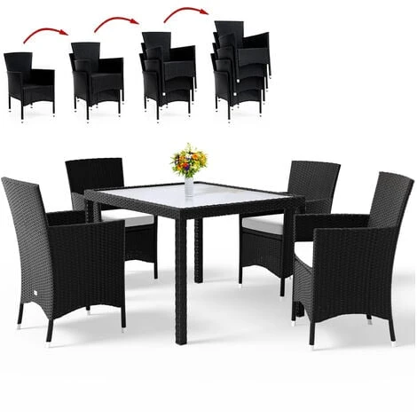 Deuba Poly Rattan Garden Dining Table Chairs Set Rectangular Outdoor Patio Glass Top Furniture Seating Group 4+1 Seater Conservatory Square Beige Black Balcony Backyard 3 Deuba Poly Rattan Garden Dining Table Chairs Set Rectangular Outdoor Patio Glass Top Furniture Seating Group 4+1 Seater Conservatory Square Beige Black Balcony Backyard