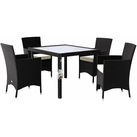 Deuba Poly Rattan Garden Dining Table Chairs Set Rectangular Outdoor Patio Glass Top Furniture Seating Group 4+1 Seater Conservatory Square Beige Black Balcony Backyard 4 Deuba Poly Rattan Garden Dining Table Chairs Set Rectangular Outdoor Patio Glass Top Furniture Seating Group 4+1 Seater Conservatory Square Beige Black Balcony Backyard - Image 2
