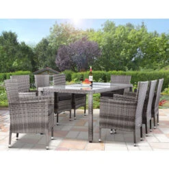 Casaria Poly Rattan Luxury 8 Seater Garden Dining Set With Table, Chairs & Cushions Stackable Chairs Weatherproof Grey Anthracite -Outdoor Furniture Store 51037946 3