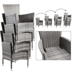 Casaria Poly Rattan Luxury 8 Seater Garden Dining Set With Table, Chairs & Cushions Stackable Chairs Weatherproof Grey Anthracite -Outdoor Furniture Store 51037946 5