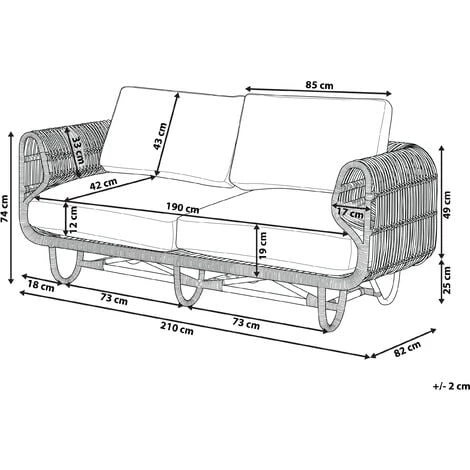 Natural Rattan 2-Seater Sofa With Cotton Cushions Beige Wicker Boho Dolcedo 5 Natural Rattan 2-Seater Sofa With Cotton Cushions Beige Wicker Boho Dolcedo - Image 3