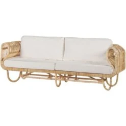 Natural Rattan 2-Seater Sofa With Cotton Cushions Beige Wicker Boho Dolcedo 10 Natural Rattan 2-Seater Sofa With Cotton Cushions Beige Wicker Boho Dolcedo -Outdoor Furniture Store 51181734 4