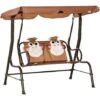 Outsunny 2 Seat Kids Canopy Swing Chair W/ Adjustable Awning, Seatbelt - Brown