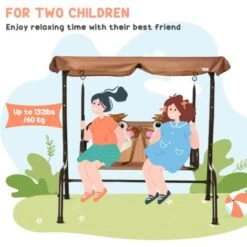 Outsunny 2 Seat Kids Canopy Swing Chair W/ Adjustable Awning, Seatbelt - Brown 10 Outsunny 2 Seat Kids Canopy Swing Chair W/ Adjustable Awning, Seatbelt - Brown -Outdoor Furniture Store 51258986 4