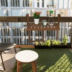 Relaxdays Folding Balcony Table, Hangs On Terrace Ledge, WxD: 60x45 Cm, Height Adjustable, Small Deck Table, Wood, Brown -Outdoor Furniture Store 51259971 2