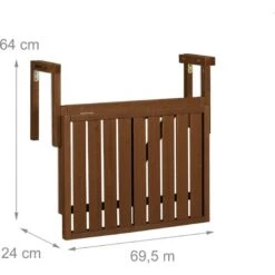 Relaxdays Folding Balcony Table, Hangs On Terrace Ledge, WxD: 60x45 Cm, Height Adjustable, Small Deck Table, Wood, Brown -Outdoor Furniture Store 51259971 4