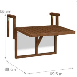 Relaxdays Folding Balcony Table, Hangs On Terrace Ledge, WxD: 60x45 Cm, Height Adjustable, Small Deck Table, Wood, Brown -Outdoor Furniture Store 51259971 5