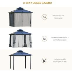 Outsunny Polycarbonate Hardtop Gazebo W/ Double Roof & Aluminium Frame 3 X 3(m) -Outdoor Furniture Store 51386027 3
