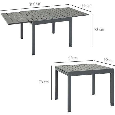 Outsunny Extendable Dining Table Metal Outdoor Slat Table For 4-6 Person Grey 4 Outsunny Extendable Dining Table Metal Outdoor Slat Table For 4-6 Person Grey - Image 2
