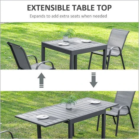 Outsunny Extendable Dining Table Metal Outdoor Slat Table For 4-6 Person Grey 6 Outsunny Extendable Dining Table Metal Outdoor Slat Table For 4-6 Person Grey - Image 4