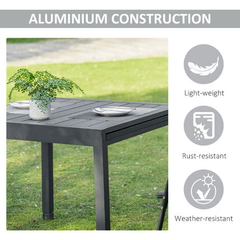 Outsunny Extendable Dining Table Metal Outdoor Slat Table For 4-6 Person Grey 7 Outsunny Extendable Dining Table Metal Outdoor Slat Table For 4-6 Person Grey - Image 5