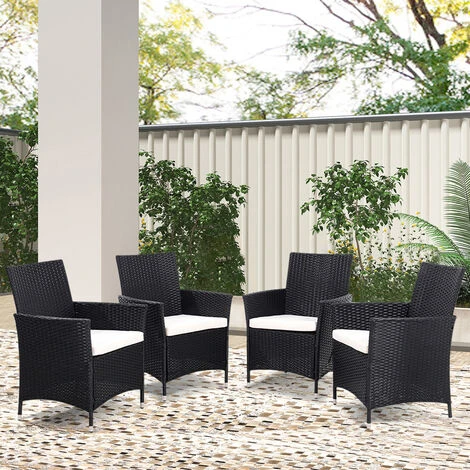 Livingandhome Set Of 4 Patio Garden Rattan Chairs Lounge Cushioned Garden Chairs,Black 3 Livingandhome Set Of 4 Patio Garden Rattan Chairs Lounge Cushioned Garden Chairs,Black