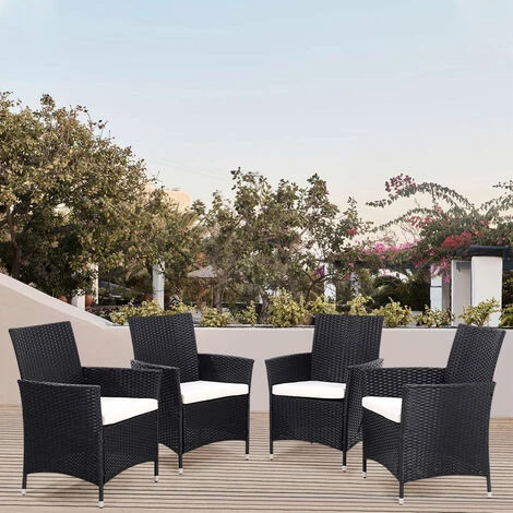 Livingandhome Set Of 4 Patio Garden Rattan Chairs Lounge Cushioned Garden Chairs,Black 4 Livingandhome Set Of 4 Patio Garden Rattan Chairs Lounge Cushioned Garden Chairs,Black - Image 2