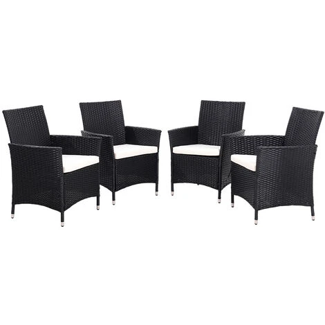 Livingandhome Set Of 4 Patio Garden Rattan Chairs Lounge Cushioned Garden Chairs,Black 5 Livingandhome Set Of 4 Patio Garden Rattan Chairs Lounge Cushioned Garden Chairs,Black - Image 3