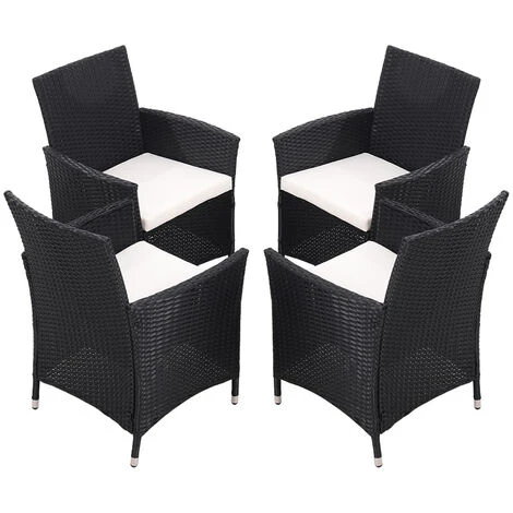 Livingandhome Set Of 4 Patio Garden Rattan Chairs Lounge Cushioned Garden Chairs,Black 6 Livingandhome Set Of 4 Patio Garden Rattan Chairs Lounge Cushioned Garden Chairs,Black - Image 4
