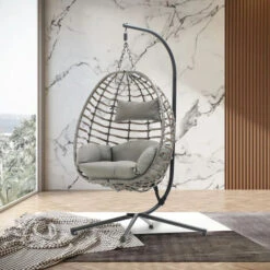 Livingandhome Wrapped Rattan Steel Hammock Egg Shaped -Outdoor Furniture Store 51386069 3