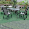 Livingandhome Set Of 5 Garden 150CM Ripple Glass Rectangle Umbrella Table And Folding Chairs Set, Black 2 Livingandhome Set Of 5 Garden 150CM Ripple Glass Rectangle Umbrella Table And Folding Chairs Set, Black -Outdoor Furniture Store 51386071 1