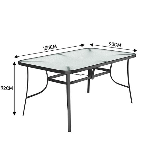 Livingandhome Set Of 5 Garden 150CM Ripple Glass Rectangle Umbrella Table And Folding Chairs Set, Black 6 Livingandhome Set Of 5 Garden 150CM Ripple Glass Rectangle Umbrella Table And Folding Chairs Set, Black - Image 4