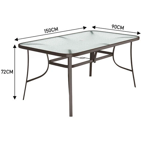 Livingandhome Set Of 7 Garden 150CM Ripple Glass Rectangle Umbrella Table And Stackable Chairs Set, Brown 6 Livingandhome Set Of 7 Garden 150CM Ripple Glass Rectangle Umbrella Table And Stackable Chairs Set, Brown - Image 4