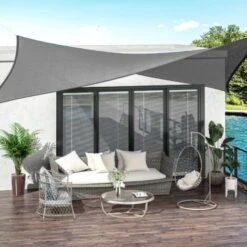 Outsunny Sun Shade Sail Rectangle HDPE Canopy UV Protection, Charcoal Grey 5m X 4m -Outdoor Furniture Store 51519872 3