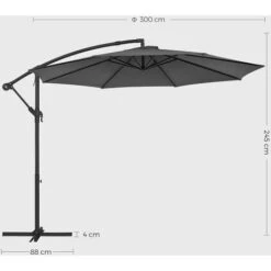 Songmics Cantilever Garden Parasol, 3 M Banana Patio Umbrella With Base, Hanging Umbrella With Crank For Opening Closing, Sunshade With Protection UPF 50+, Grey GPU116G01 -Outdoor Furniture Store 51606867 5
