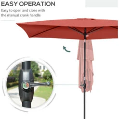 Outsunny 2 X 3(m) Garden Parasol Rectangular Market Umbrella W/ Crank Wine Red -Outdoor Furniture Store 51642035 5