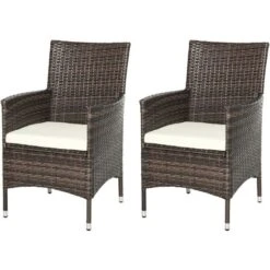 Outsunny 2PC Outdoor Rattan Armchair Wicker Dining Chair Set For Garden Mixed Brown