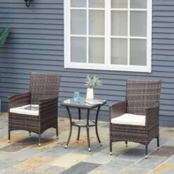 Outsunny 2PC Outdoor Rattan Armchair Wicker Dining Chair Set For Garden Mixed Brown -Outdoor Furniture Store 51923155 3